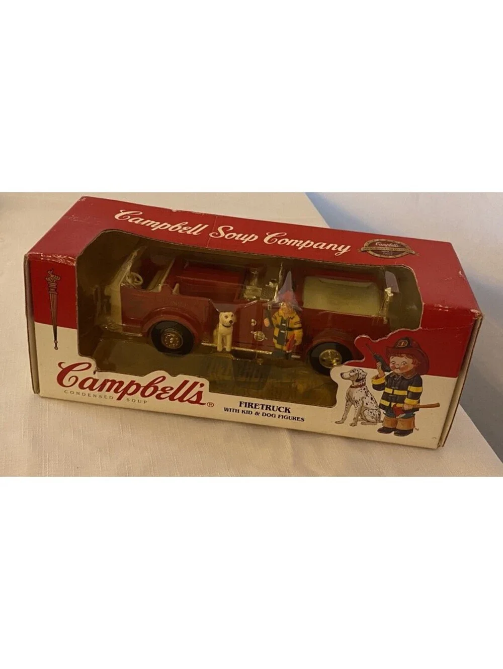 Campbell's Soup Fire Truck with Kid & Dog Figures 1996 F102 In Box